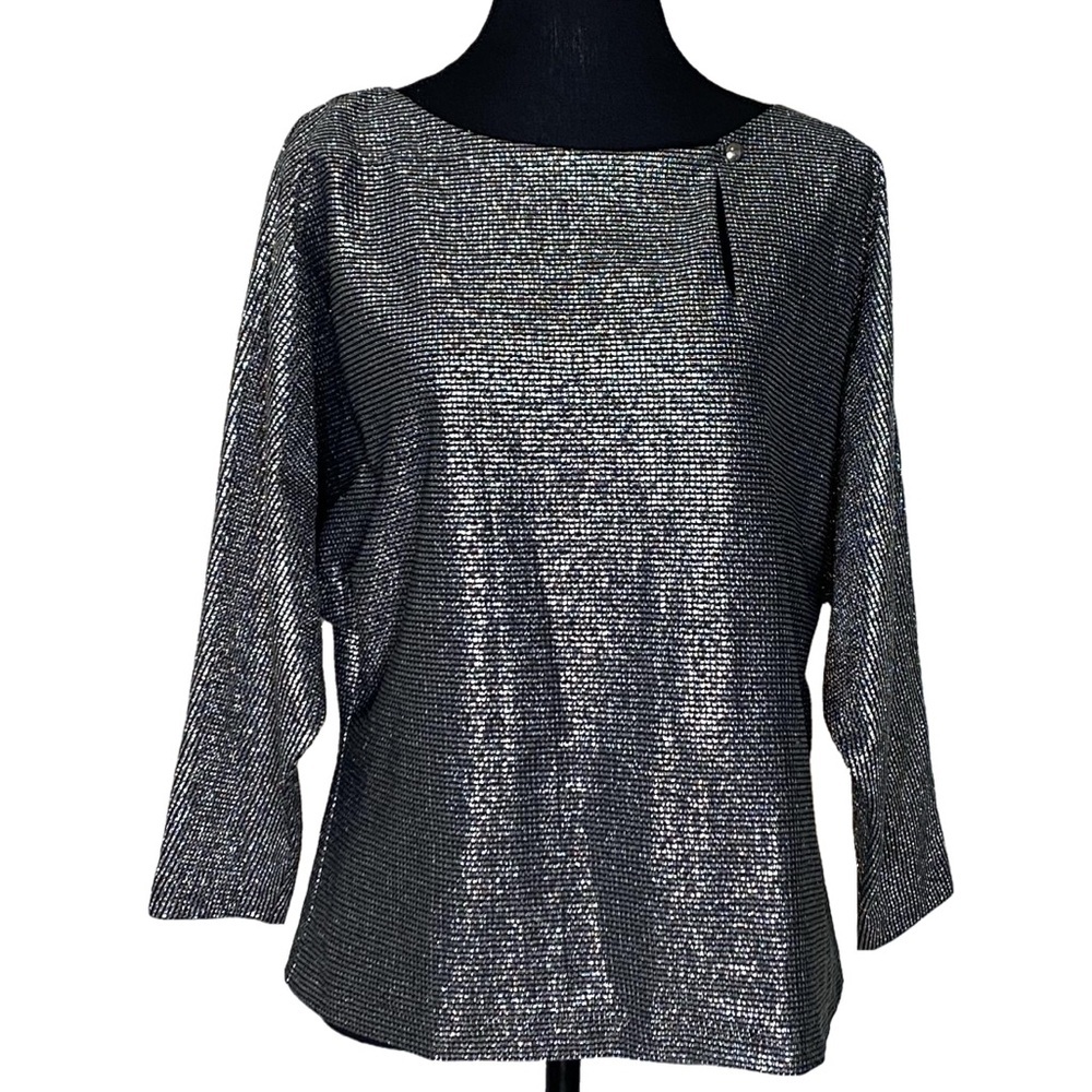 KORET Vintage Metallic Shimmery Shiny Top Sparkly Bat Wing Sleeves Medium